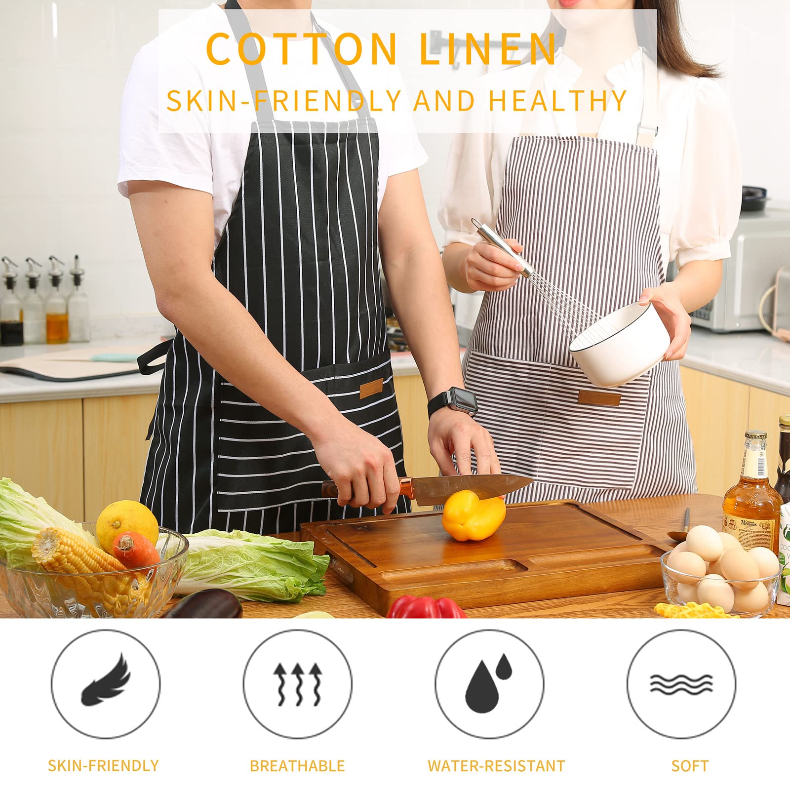 WEIKE 2Pcs of kitchen cooking aprons, double-button adjustable coverings with 2 pockets