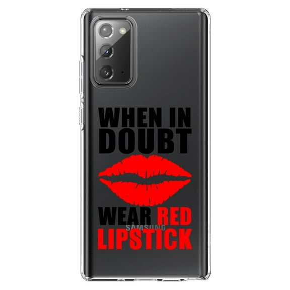 DistinctInk Clear Shockproof Hybrid Case for Samsung Galaxy Note 20 (6.7" Screen) - TPU Bumper Acrylic Back Tempered Glass Screen Protector - When in Doubt Where Red Lipstick