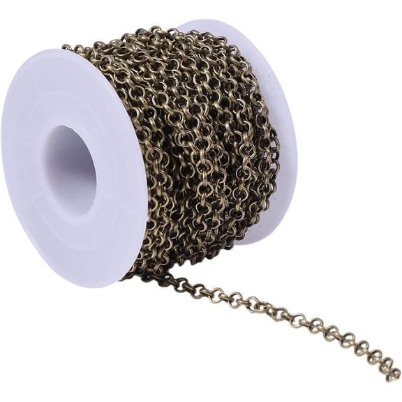 32.8 Feet/10M Iron Necklace Chains Unwelded Findings Jewelry Making Link Chain with Spool Chains for DIY Bracelet Jewelry Making Bronze Bronze