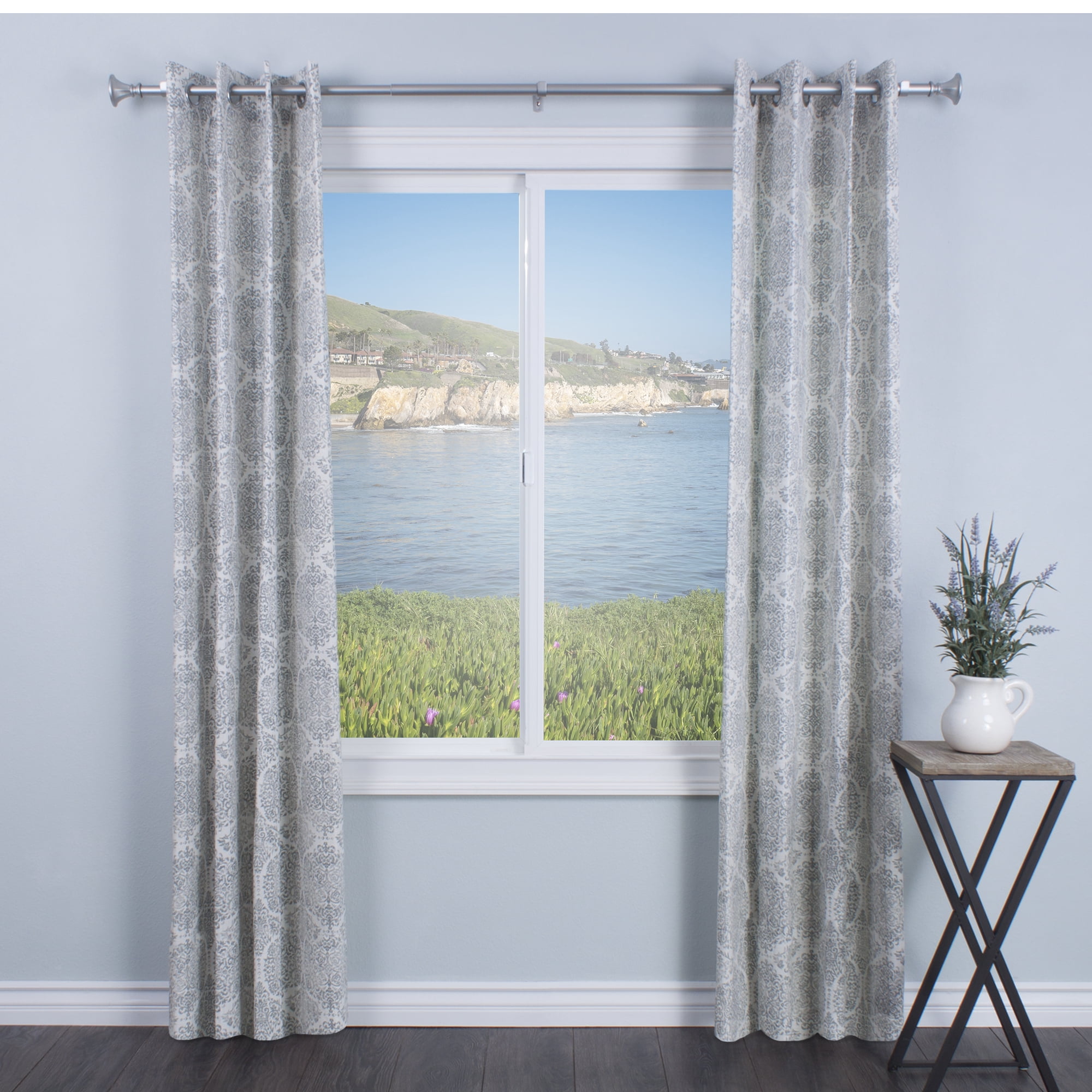 Decopolitan FACETED TRUMPET CURTAIN ROD SET, 72 to 144 Inches, Antique Silver