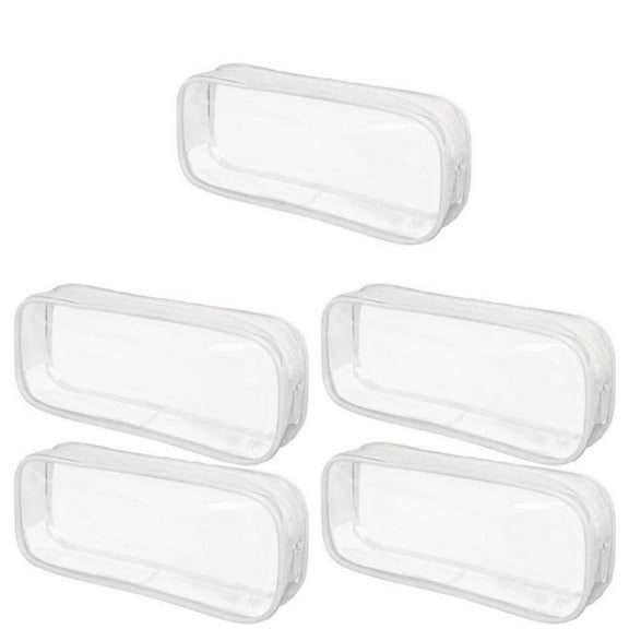 5 pack Clear PVC Zipper Pencil Pouch, Pen Pencil Case Makeup Pouch, Large Capacity Pencil Bag for Office Stationery Travel Storage (White)
