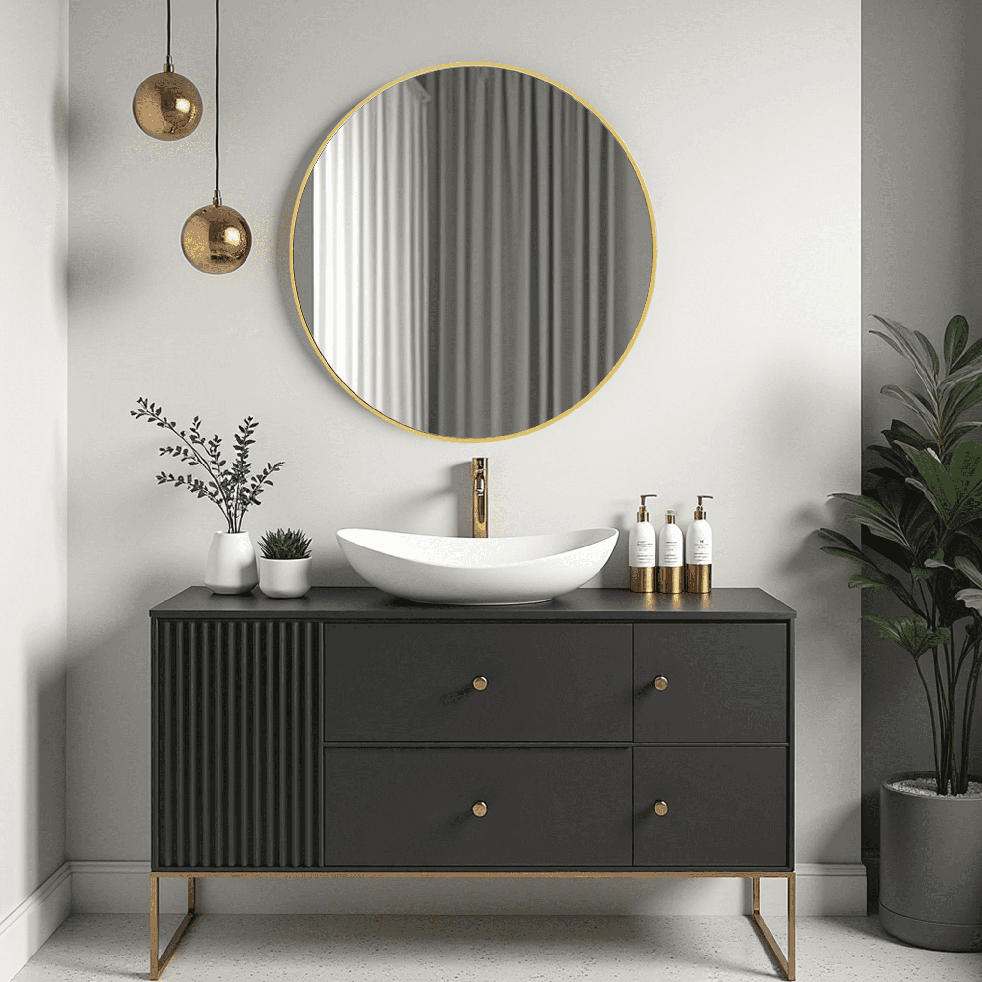 MAYEERTY 24in Round Vanity Mirror Bathroom Wall Mirror，Gold