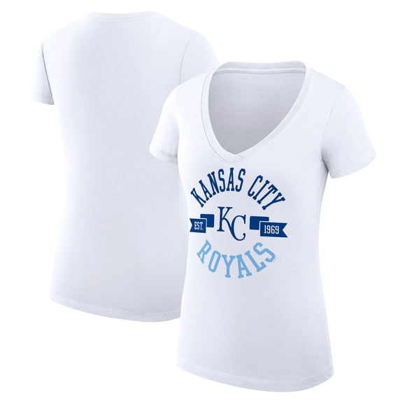 Women's G-III 4Her by Carl Banks White Kansas City Royals Super-Slim Fit Lightweight City Graphic V-Neck T-Shirt