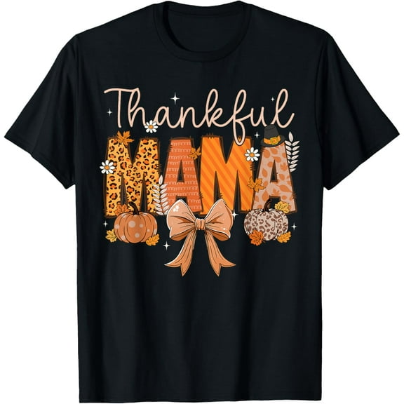 Thankful Mama Coquette Bows Mom Fall Thanksgiving Women T-Shirt