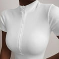thumbnail image 4 of AherBiu Crop Tops for Women Ribbed Short Sleeve Half Zip up V Neck Slim Shirts Going out Tops for Women, 4 of 6