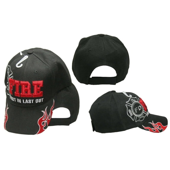 Fire Department First In Last Out Hat Shadow Black Embroidered FILO Cap Hat