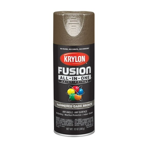 6 Pc, Krylon Fusion All-In-One Hammered Dark Bronze Paint Primer Spray Paint 12 Oz