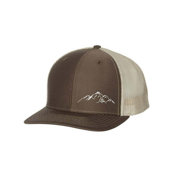Men's Embroidered Scenic Mountain Range Adjustable Mesh Back Trucker Hat, Brown/Khaki