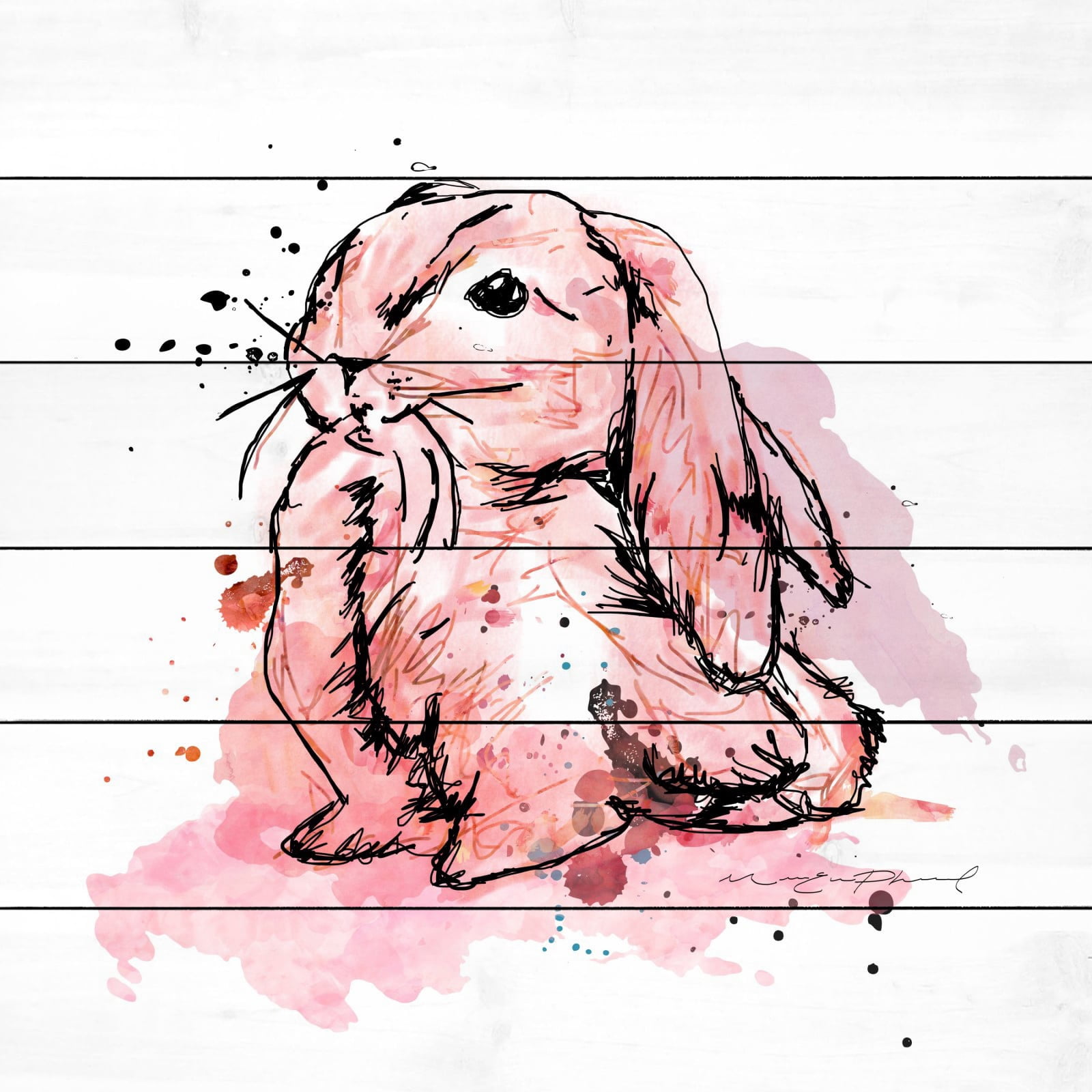 Marmont Hill "Lapin Corail" by Marie-Eve Pharand Painting Print on White Wood