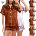 thumbnail image 4 of Feimerou Womens Pajama Sets 2 Pack Silk Satin Soft Comfort Short Sleeve Button Down Sleepwear Top And Shorts Pjs Lounge Set Friday Flash Deal, 4 of 5