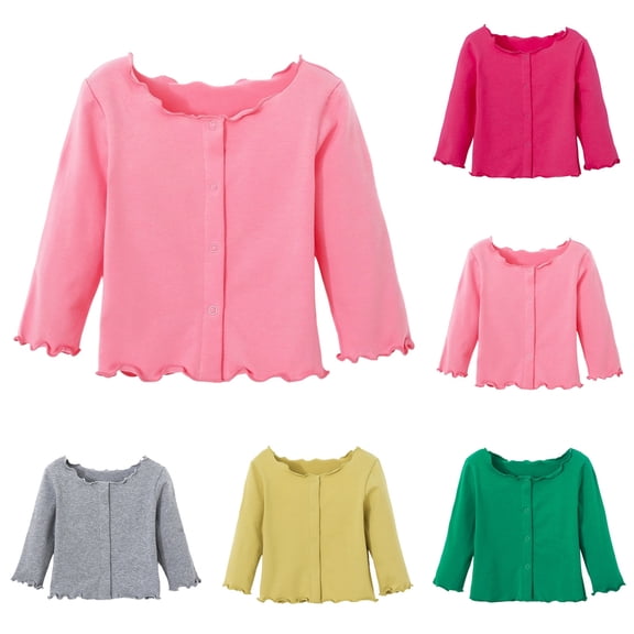 Aihuaihua Toddler Shirt Girls' Cardigan Top Ruffle Trim Scalloped Edge Casual Long Sleeve Tops Blouse for Baby Kids 6M-5Y Yellow 12-18 Month