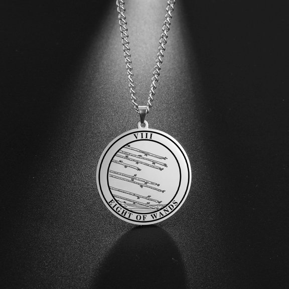 TEAMER Tarot Necklace Suit of Round Pendants Spiritual Jewelry for Witchy Jewelry（EIGHT OF WANDS）