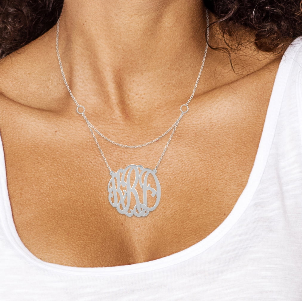 Personalized Handmade Gated Monogram Necklace in Sterling Silver or 14kt Gold Plated Sterling Silver