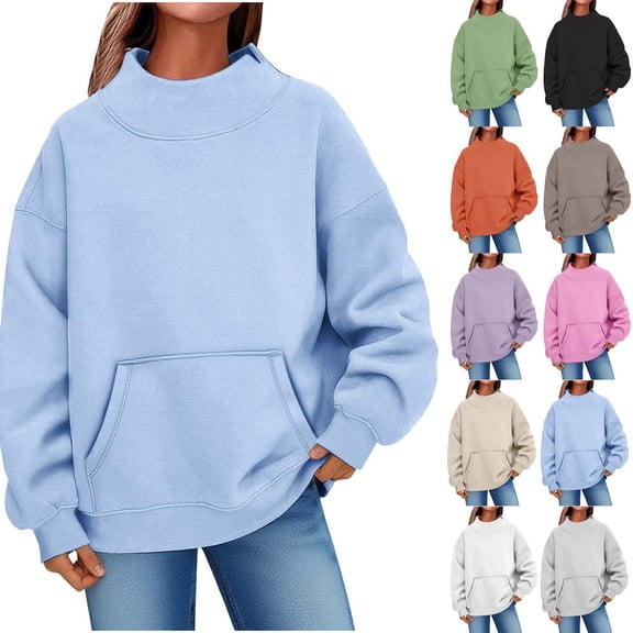 Xaqiouau Womens Oversized Sweatshirts Mock Neck Pullover Long Sleeve Tops Fall Winter Soft Cozy Crewneck Sweatshirt Top with Pockets