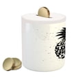 thumbnail image 2 of Tropical Piggy Bank, Slogan on a Exotic Pineapple Indigenous Hawaiian Fruit Pattern, Ceramic Coin Bank Money Box for Cash Saving, 3.6" X 3.2", Black and White, by Ambesonne, 2 of 4