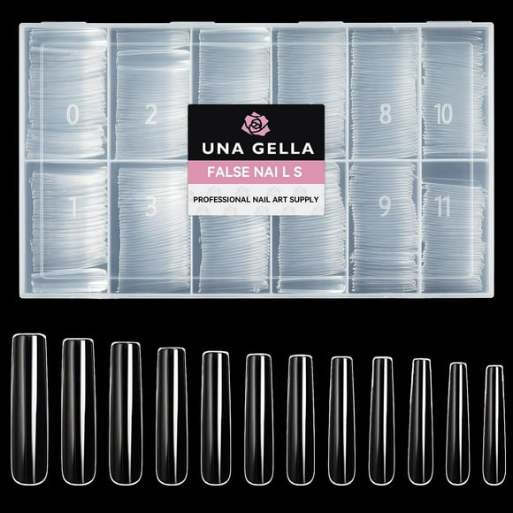 TRAHOO-Extra Long Tapered Sqaure Nail Tips Full Cover 504pcs No C Curve Clear Gel Nail Tips XXL Long Straight Nails Tips Acrylic Nails Long Square Gel X Nails for DIY Nail Art 12 Sizes