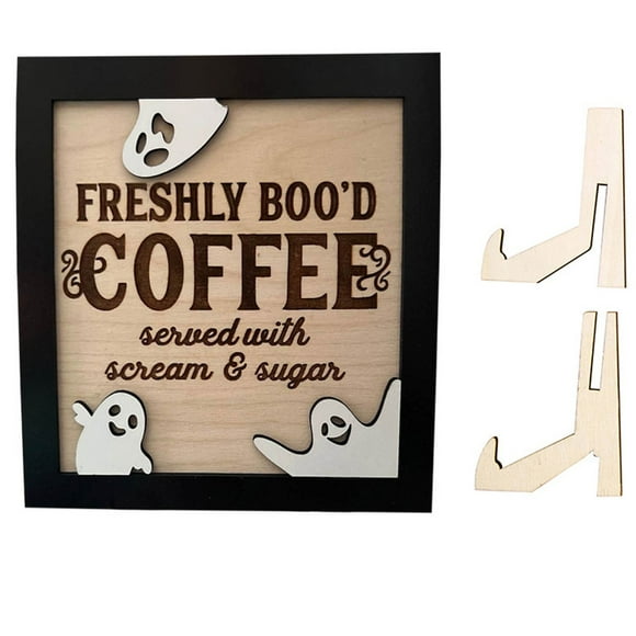 adviicd Fresh Ghostly Coffee Sign Tabletop Ornament Funny Ghostly Ornament Sign Coffee Sign Sign Coffee Sign Kitchen Sign With Bracket