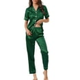 thumbnail image 2 of INSPIRAR CHIC Conjunto de Pijamas de Mujer de Dos Piezas con Camisa de Botones y Pantalones de Noche, L Verde Oscuro, 2 of 6