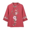 thumbnail image 2 of Embroidered Linen Shirts For Women Loose Fit Tee Shirt Women Cotton Boho Tops Womens Summer Tops Peasant Tops For Women Summer Blouses For Women Womens Gauze Tops Chinese Frog Button Tees Red M, 2 of 8