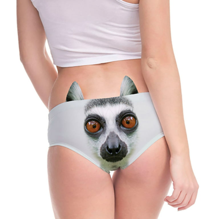 WOXINDA Women's Flirty Funny 3D Printed Animal Middle Waist Tail Underwears  Briefs Gifts With Cute Ears Womens Boxers Briefs Pack Boy Cut Panties for