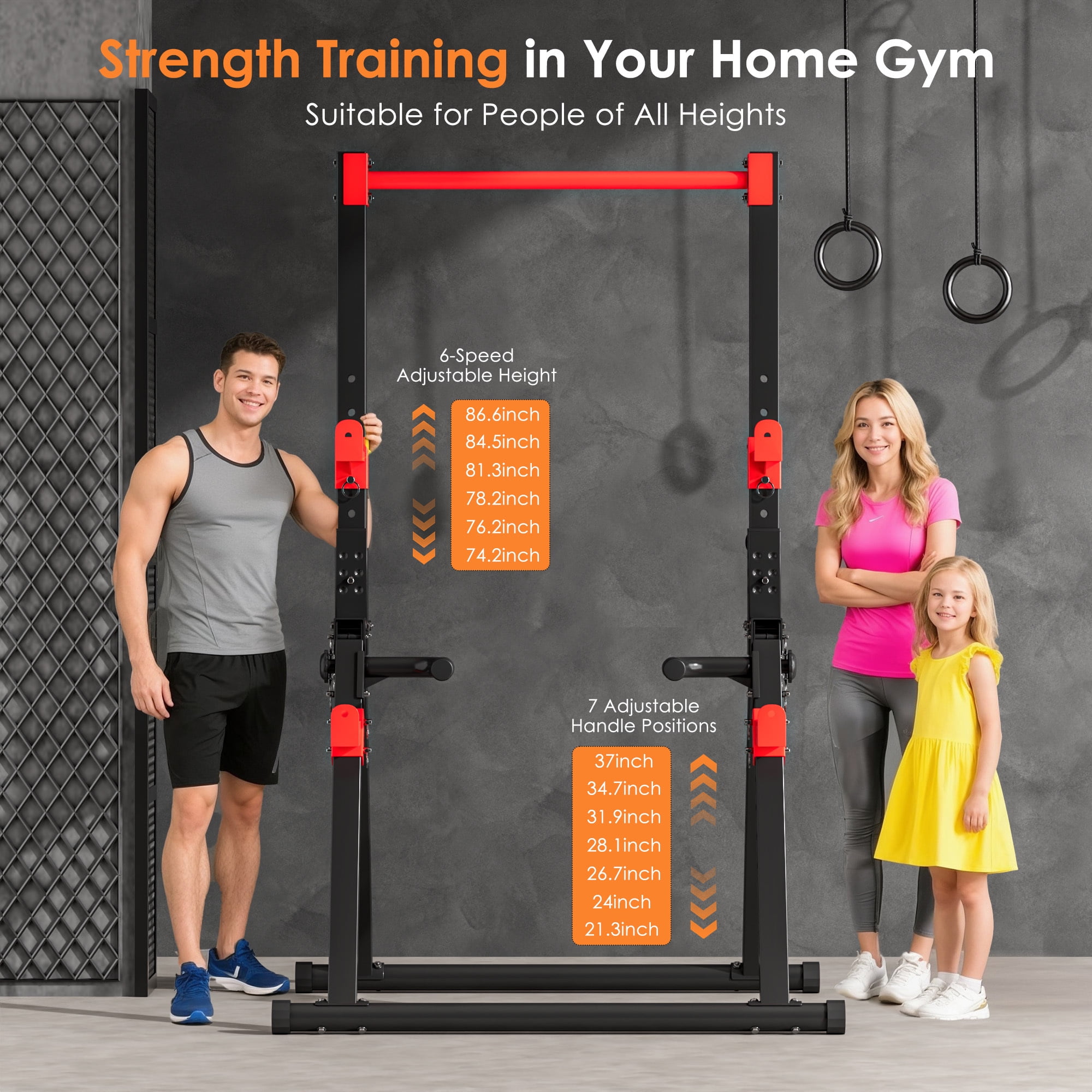 Multifunction Foldable Triangular Structure Pull Up Station , Free Standing Power Tower Pull Up Bar Dip Station Adjustable Height Strength Training Workout Equipment, Support 500lbs, Black + Red