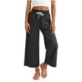 thumbnail image 2 of breaise Linen Capri Pants Girls Summer Casual Beach Wide Leg Lounge Palazzo Pants High Waisted Cropped Trousers with Pockets, 2 of 8