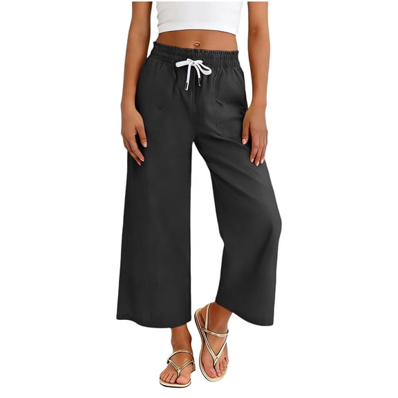 Hurxie Girls Wide Leg Palazzo Pant Loose Straight Cute Bow Waist Spring Summer Lightweight Dress Pant for Kids Black,160