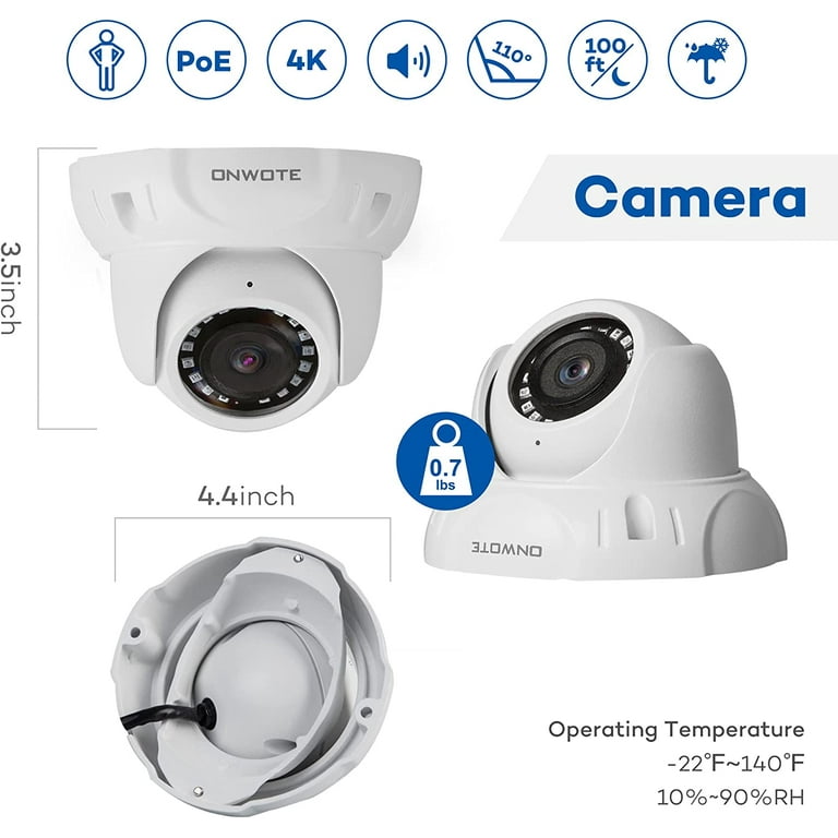 ONWOTE 8 Channel 4K Security Camera System AI Human Detection 8CH 4K 8MP POE NVR with 2TB HDD for 24 7 Recording 6pcs 4K Wide Angle Outdoor Cameras