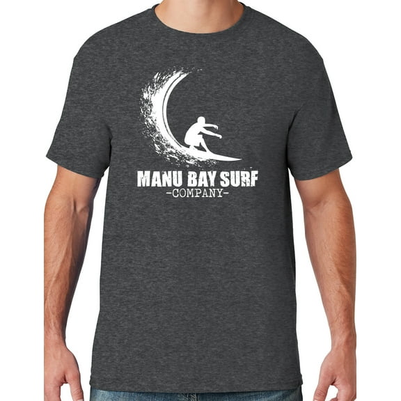 Mens Manu Bay Surf Company WHITE WAVE T-shirt, Medium Black Heather