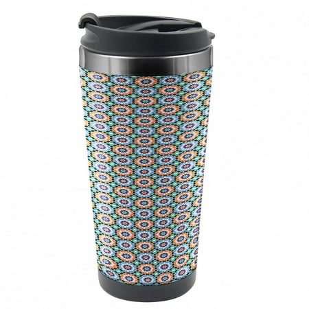 

Moroccan Travel Mug Mosaic Circular Design Steel Thermal Cup 16 oz by Ambesonne