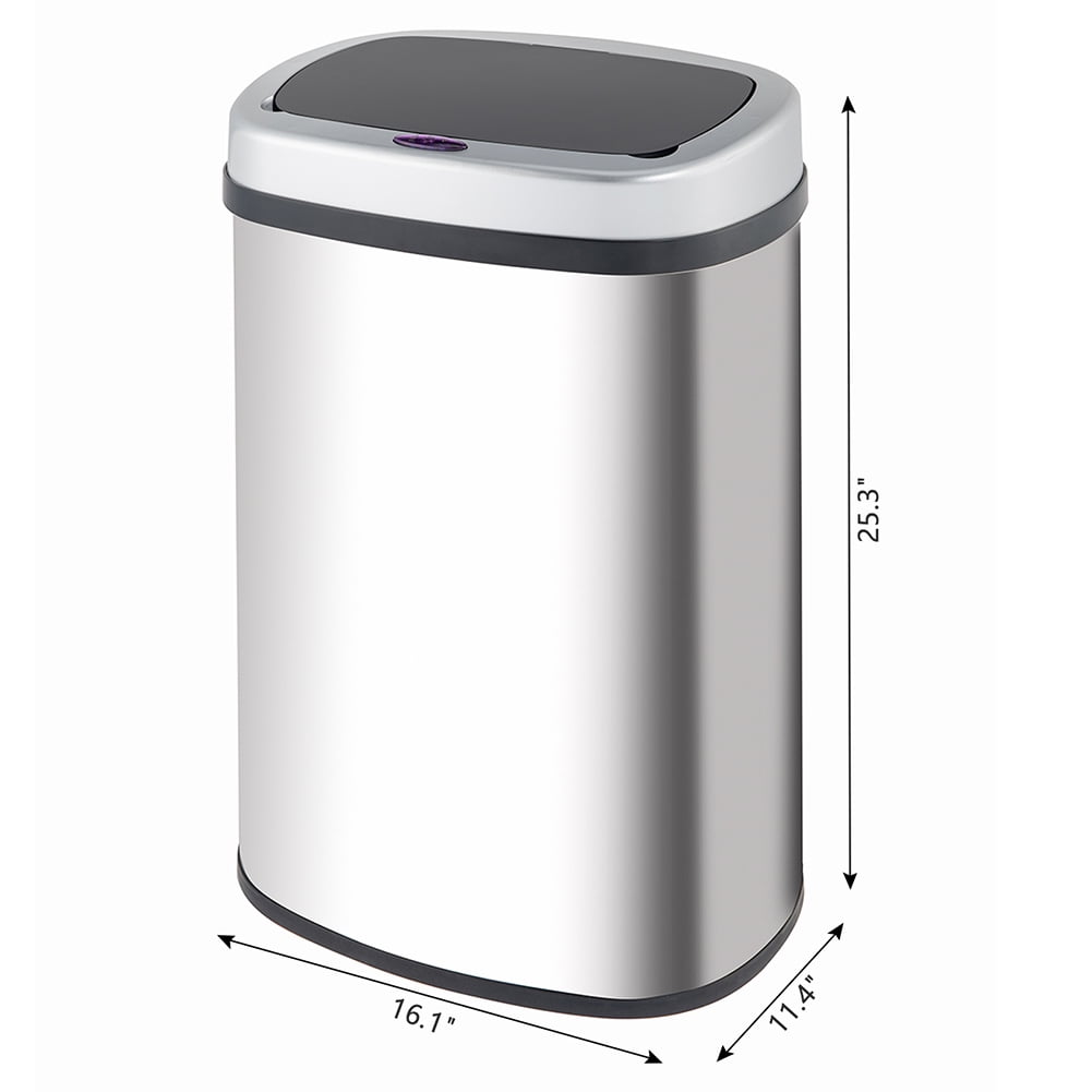 Private Jungle Smart Trash Can Cylindrical Ordinary Mirror Barrel Body Φ30.5x78 Stainless Steel ABS Material Waterproof Induction Type Automatic,Silver