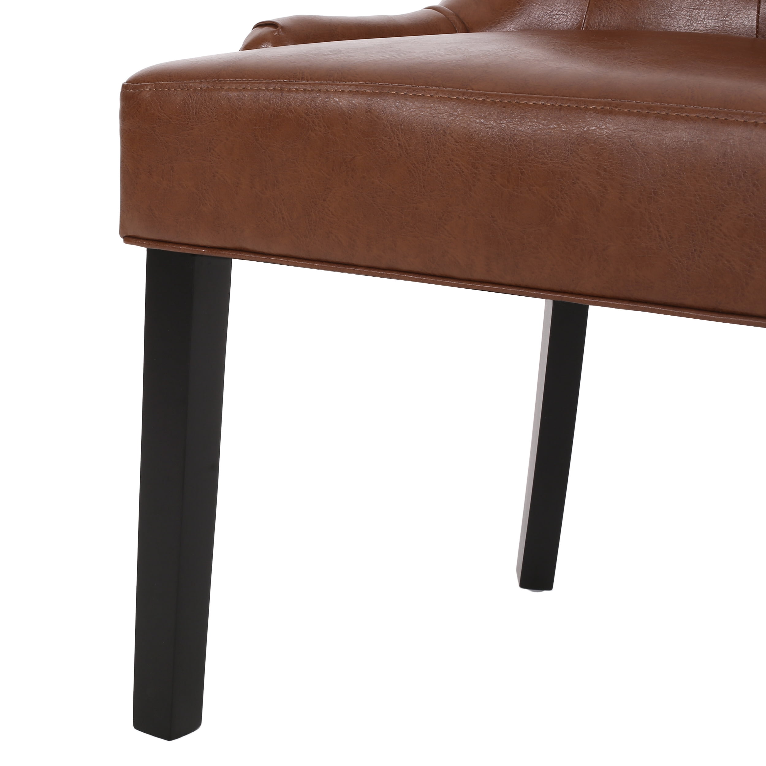 Noble House Will Faux Leather Dining Chairs, Set of 2, Cognac Brown, Dark Brown