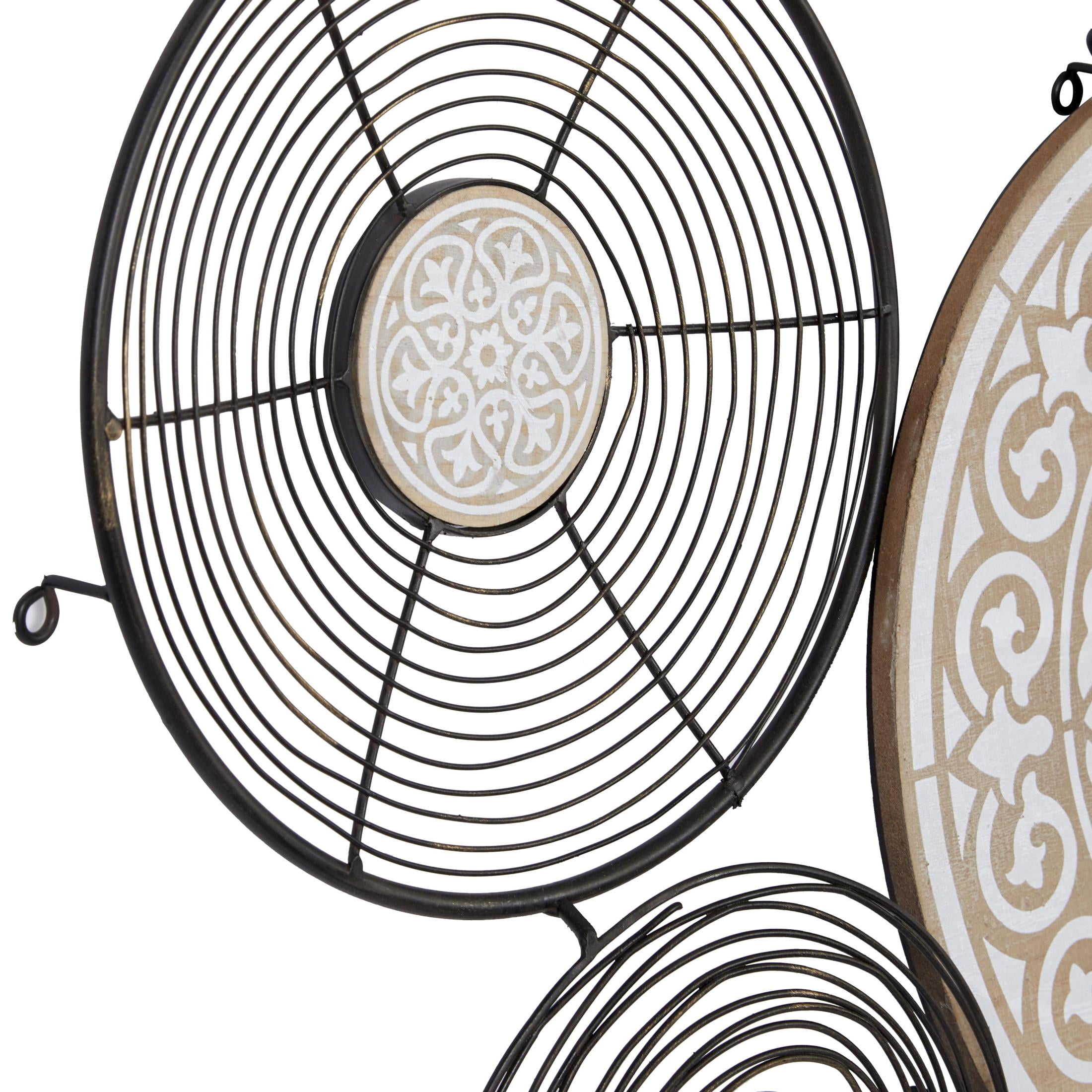 DecMode Black Metal Floral Wire Plate Wall Decor with Brown and White Scrolls
