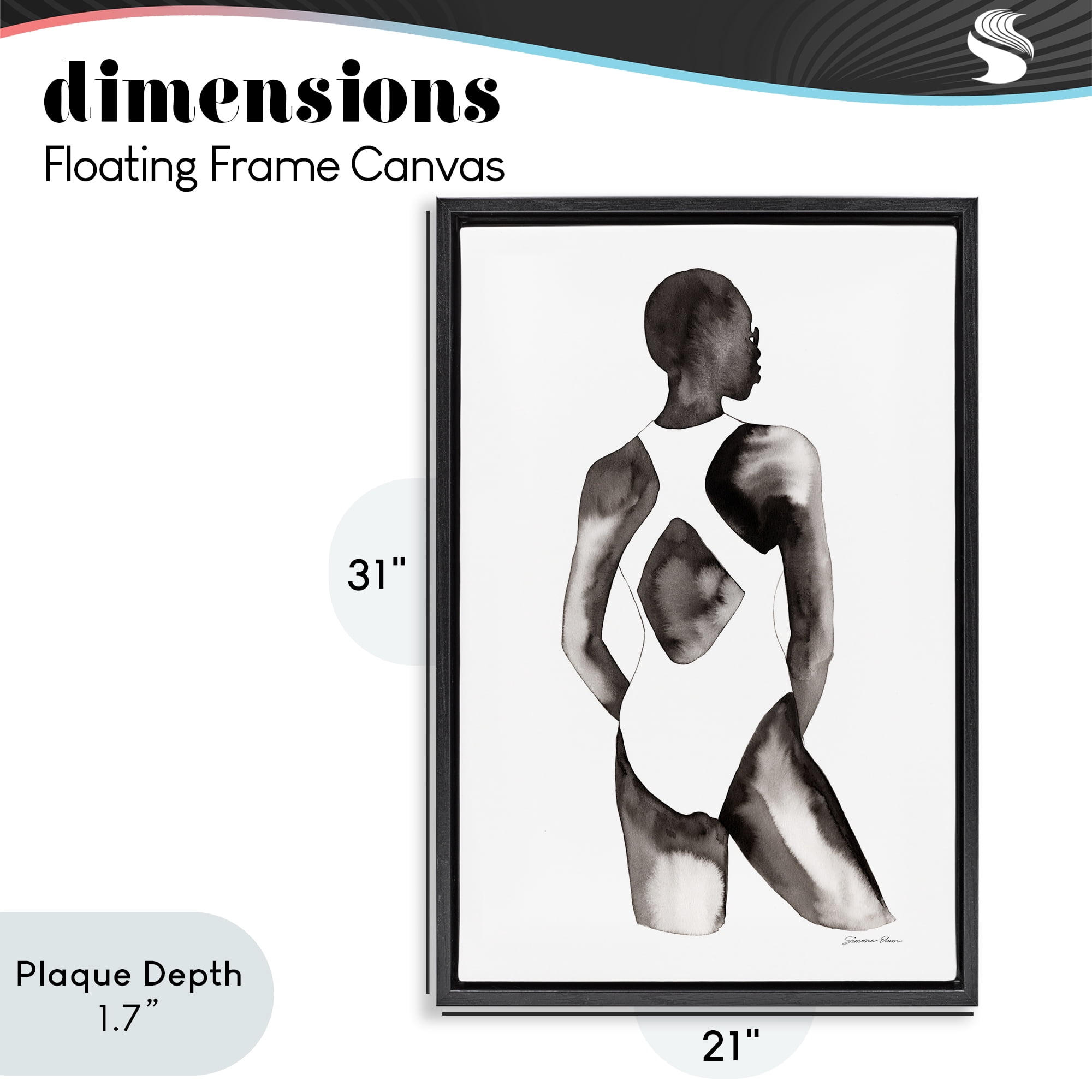Stupell Industries Beach Day Swimsuit Silhouette Black Framed Floater Canvas Wall Art, design by Simone Elum