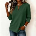 thumbnail image 6 of Women's T-Shirt Notch Neck 3/4 Sleeve Solid Color Casual Pullover Basic Comfortable Relaxed Fit Fall Top, 6 of 6