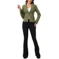 thumbnail image 2 of INSPIRE CHIC Women's Notched Lapel Button Up Long Sleeve Washed Denim Jacket L Army Green, 2 of 6