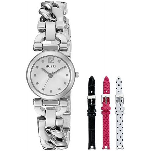 Women's U0712L1 Feminine Silver-Tone Watch Set with Metal Bracelet and 3 Interchangeable Leather Straps Inside a Bonus Travel Case