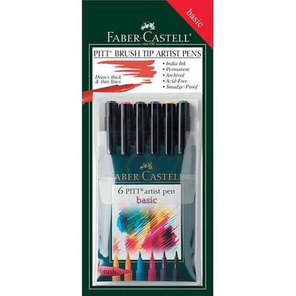 Faber-Castell Pitt Artist Pens - Set of 6, Pastel Colors, Brush Nib