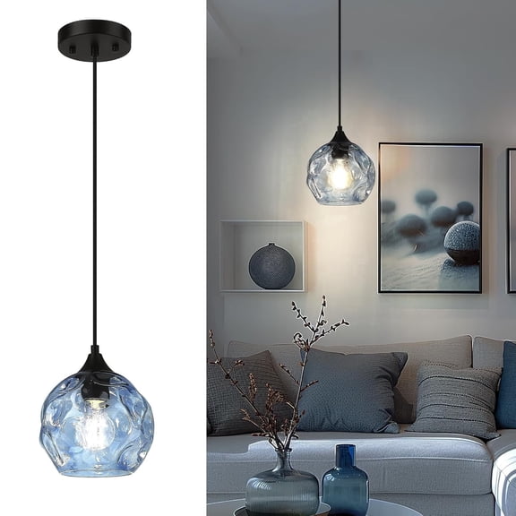Emliviar 1-Light Pendant Light, Blue Hammered Glass, DYE287G1-MIL BK