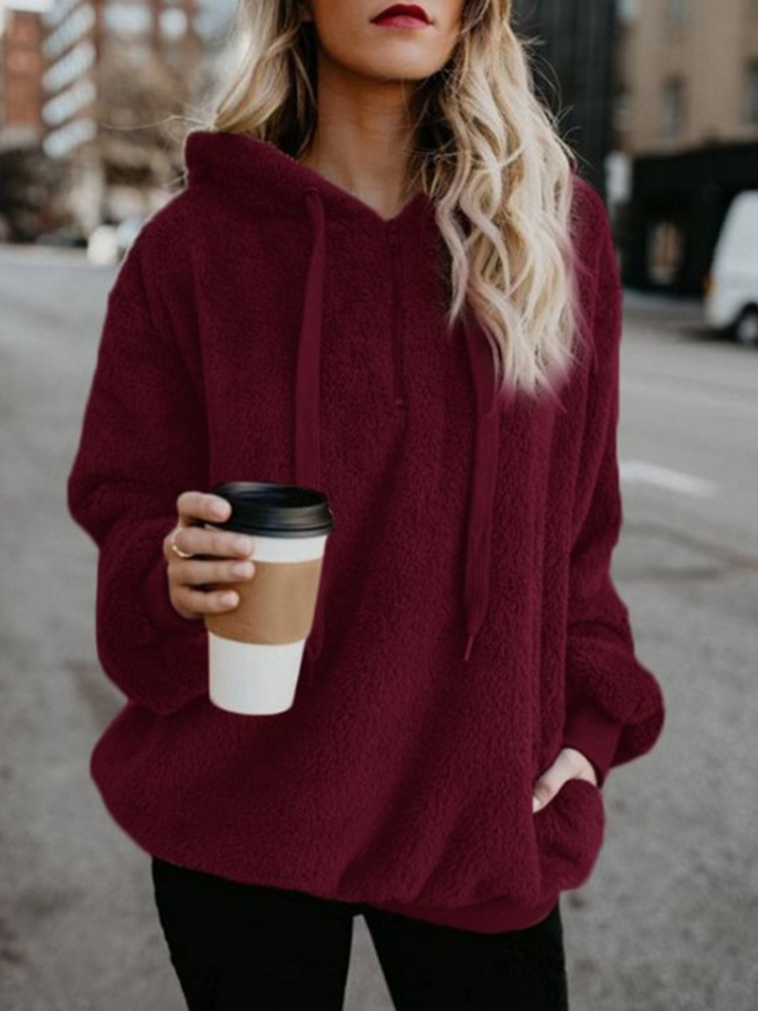 Womens Pullover Hoodie for Women, Long Sleeve Hooded Fleece Sweatshirts for  Juniors, Wine Red Gray Fashion Sweater Outwear for Women, Autumn Winter
