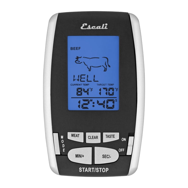 Escali DHRW1 Wireless BBQ, Meat, Fish Thermometer and Timer, 200 Feet/65 Meter Range, Stainless Steel Oven Safe Probe, Black/Silver