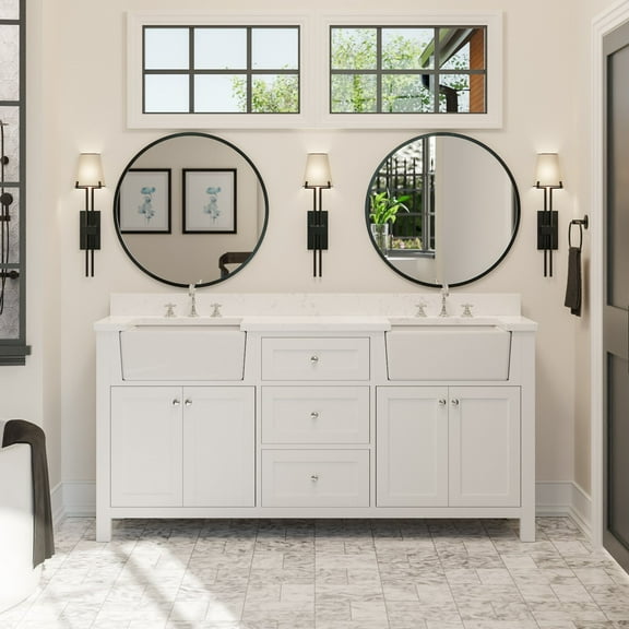 Yorkshire 72" Bathroom Vanity with White Cabinet and Engineered Marble Top