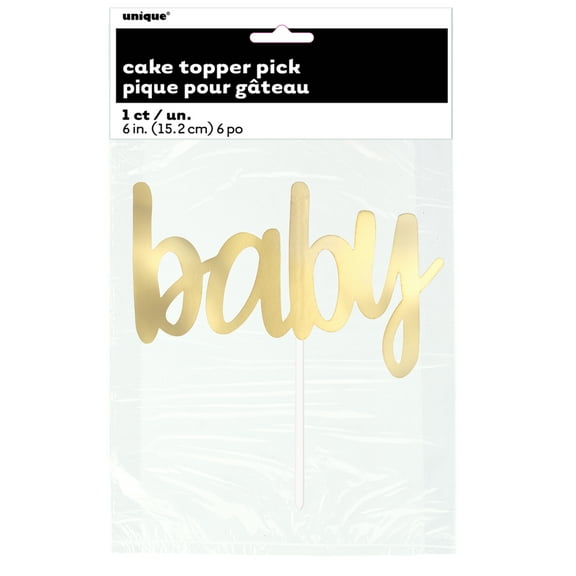 Foil "Baby" Baby Shower Cake Topper, 5.75 in, Gold, 1ct