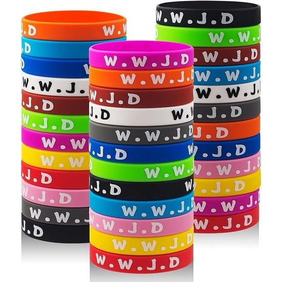 NEW 4 Pcs COLORS VARY WWJD Round Rubber Bracelets Colorful What Would Jesus Do Silicone Wristbands for Men Women