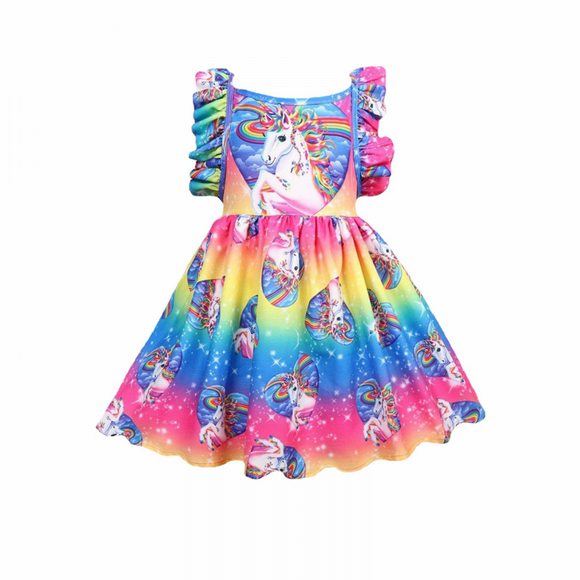 Girls Cute Dress, Sleeveless Unicorn Dress, Printed Ruffles Party Summer DressYouyoupin
