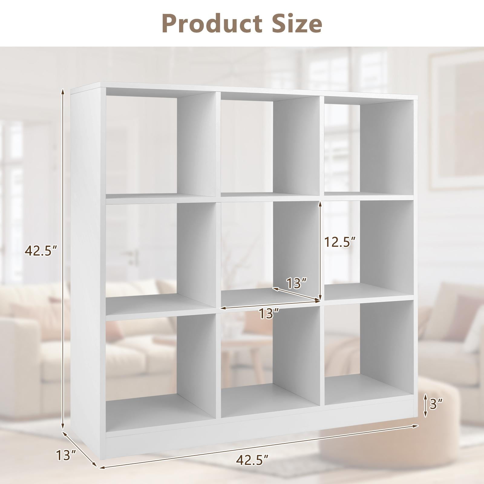 Giantex 9-Cube Bookcase, Freestanding Open Bookshelf w/Anti-Tipping Kit, Wood Floor Display Shelving Organizer