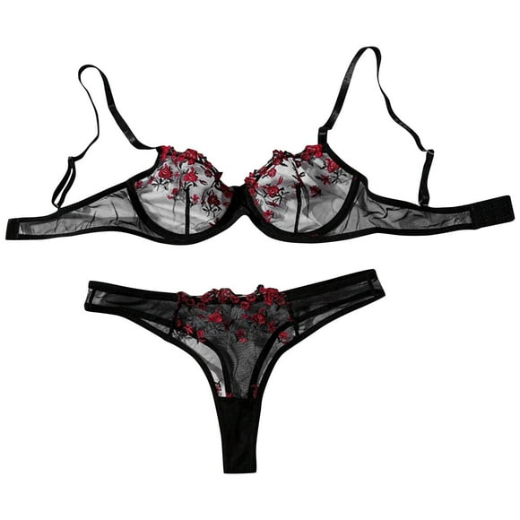 Tnhcpk Sexy Underwear for Women Fashion Women Sexy Lingerie Corset Lace Floral Bralette Bra Two Piece Underwear Tops+Briefs Suit Chemise for Women Sleepwear Pajamas, Black, M