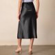 thumbnail image 5 of Falda midi de satén y seda de cintura alta con abertura para mujer - Cintura elástica y bajo fluido para fiestas y bodas, para todas las estaciones, 5 of 6