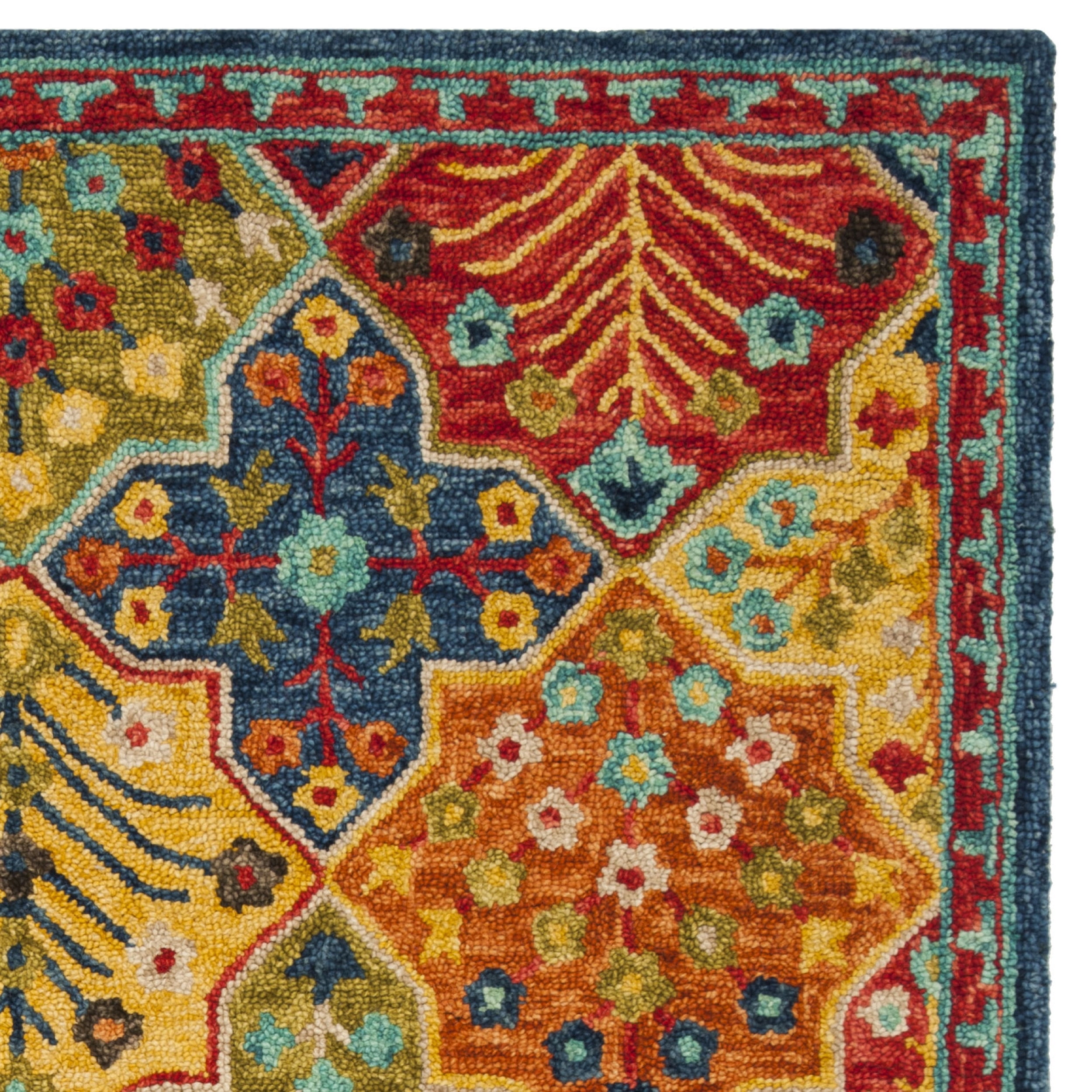 Safavieh Aspen Rug Collection Contemporary Boho Tufted Blue/Orange Geometric;Floral;Border Area Rugs, 3' x 5'