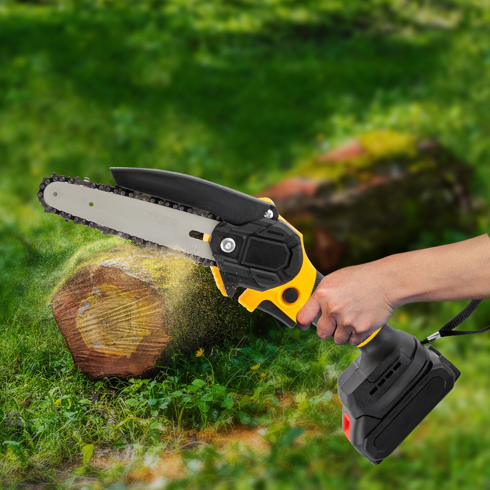 Handheld Electric Chainsaw 6" Cordless Chain Saw with 2 Battery 2 Chain 380w